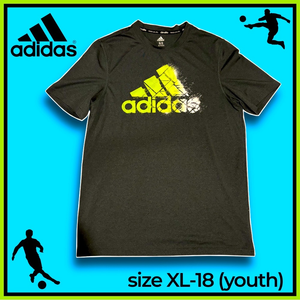 ADIDAS gray & neon green climalite short sleeve TSHIRT size XL-18 (youth)
